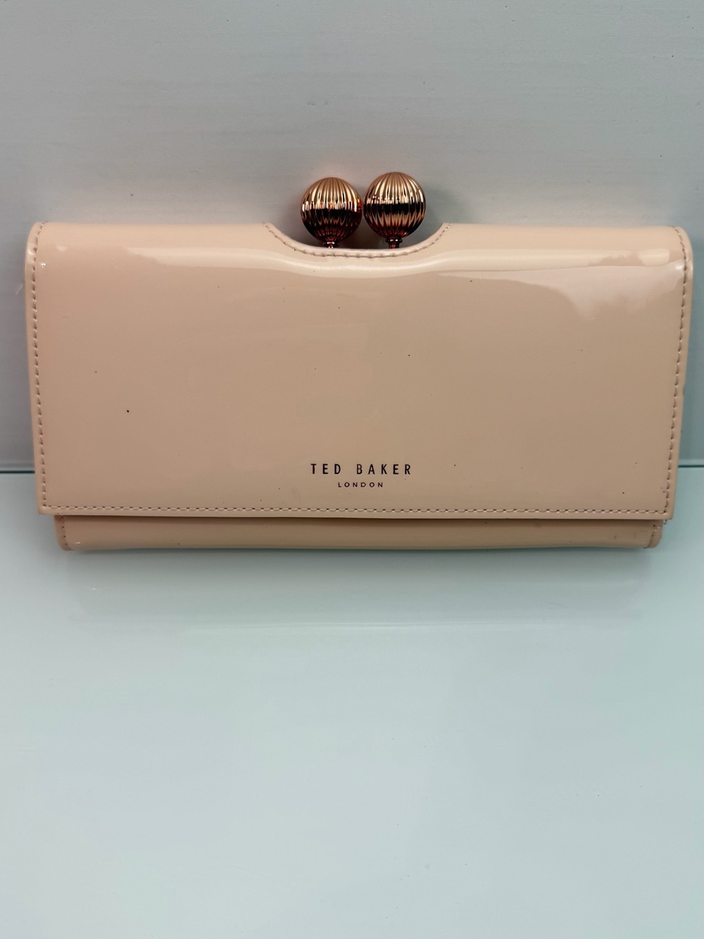 Ted Baker London Pale Pink Patent Leather Bobble Matinee Wallet Rose Gold